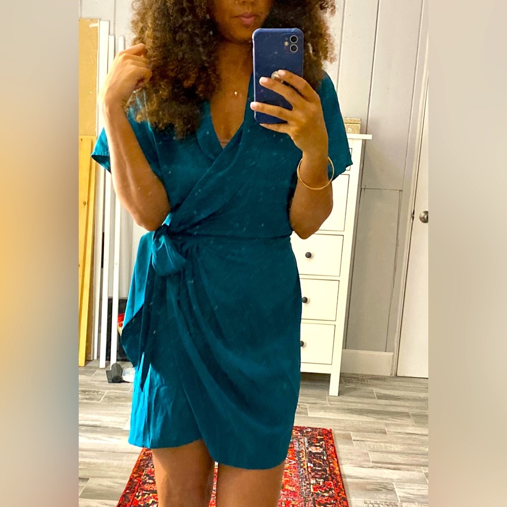 100% silk mini wrap dress